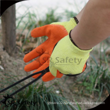 SRSAFETY cheap orange latex palm coated yard work gloves